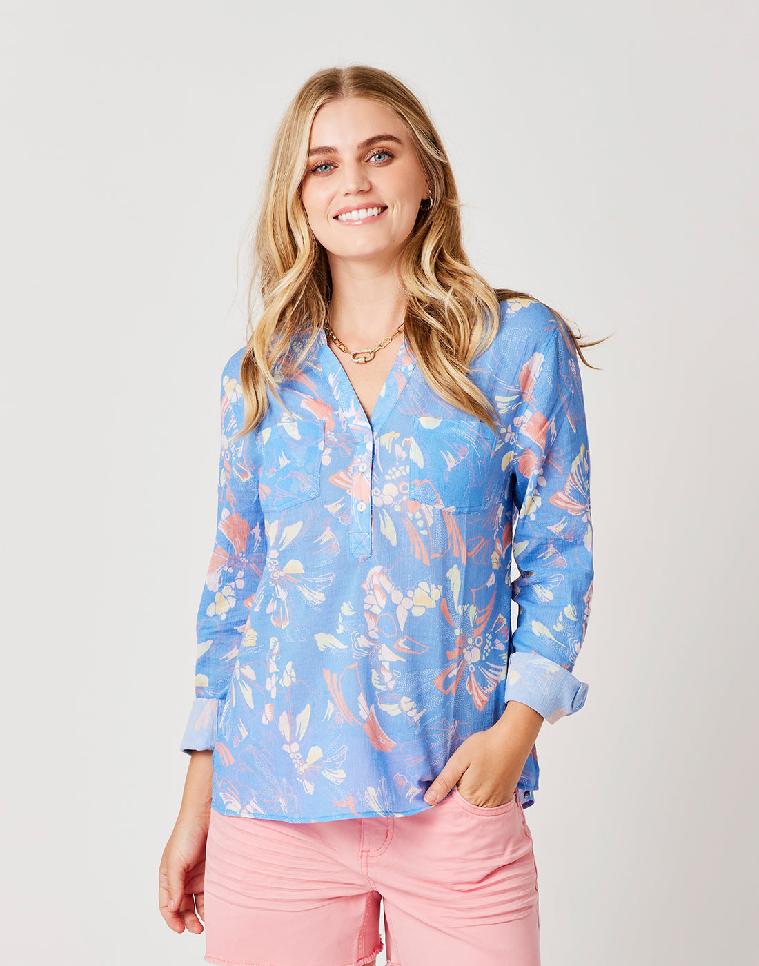 Dylan Gauze Shirt: Larkspur