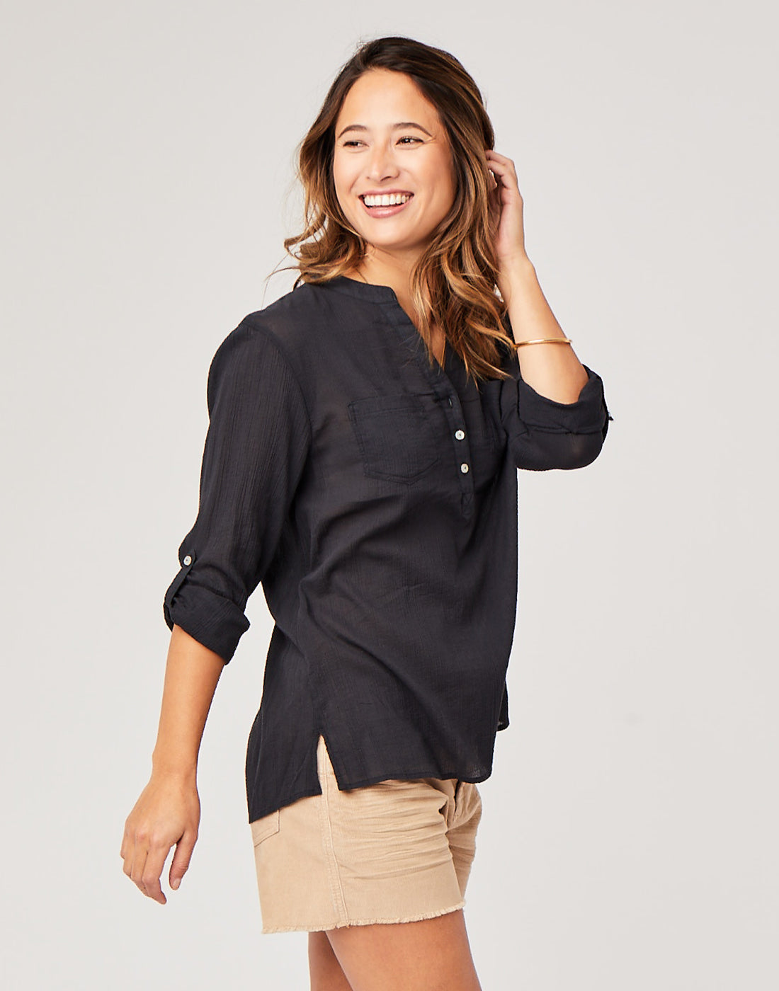 Dylan Gauze Shirt: Black