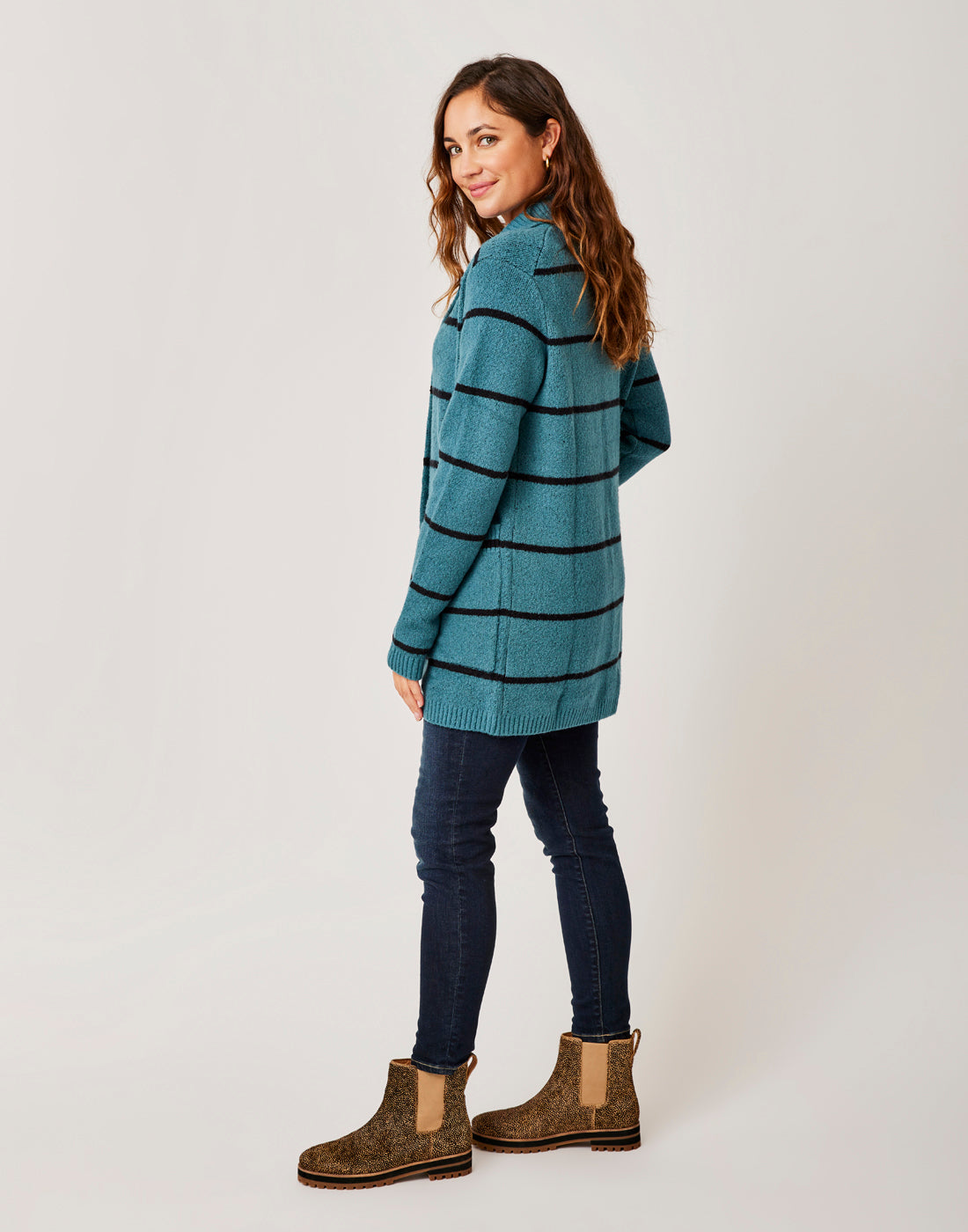 Gwen Sweater Coat: Hydro/Black Stripe
