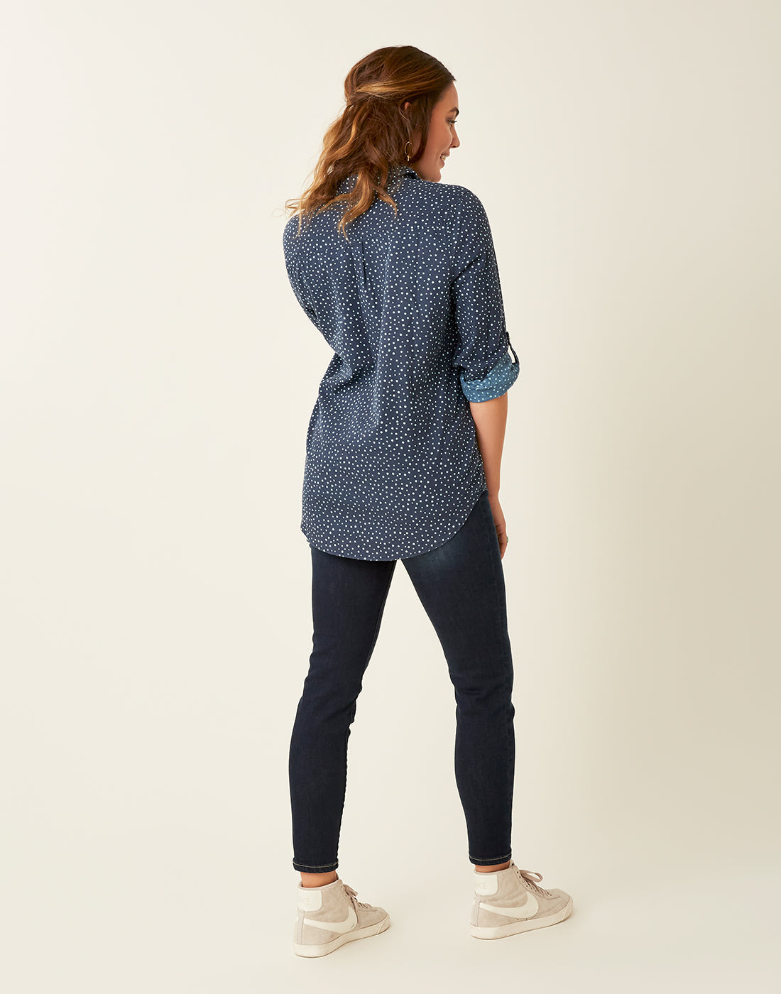 Sawyer Twill Tunic: Navy Polka Dot