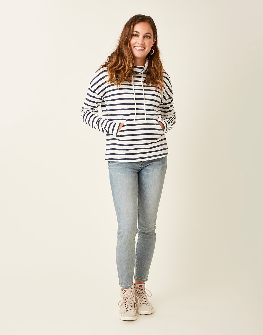 Bodie Funnel Neck: Cloud Navy Mali Stripe