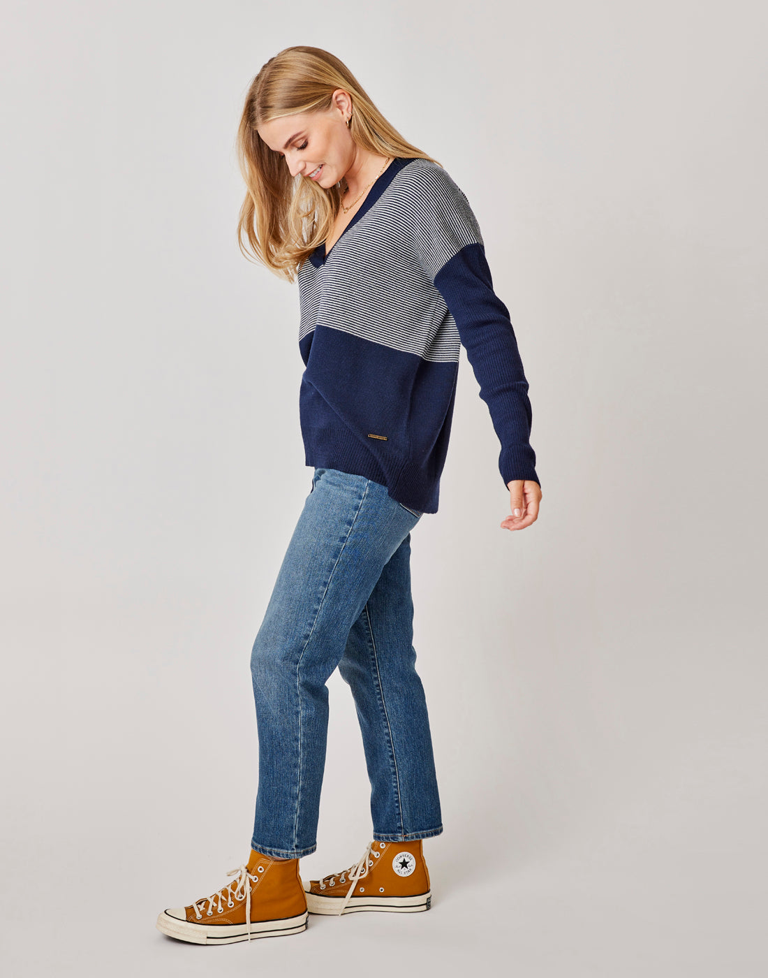 Aurora Sweater: Navy Mini Stripe