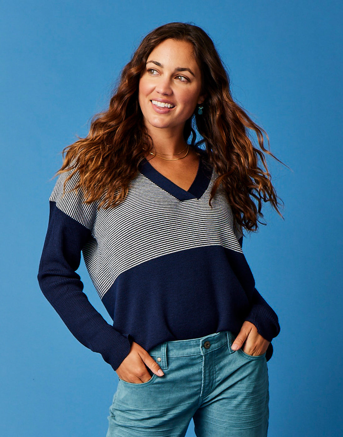 Aurora Sweater: Navy Mini Stripe