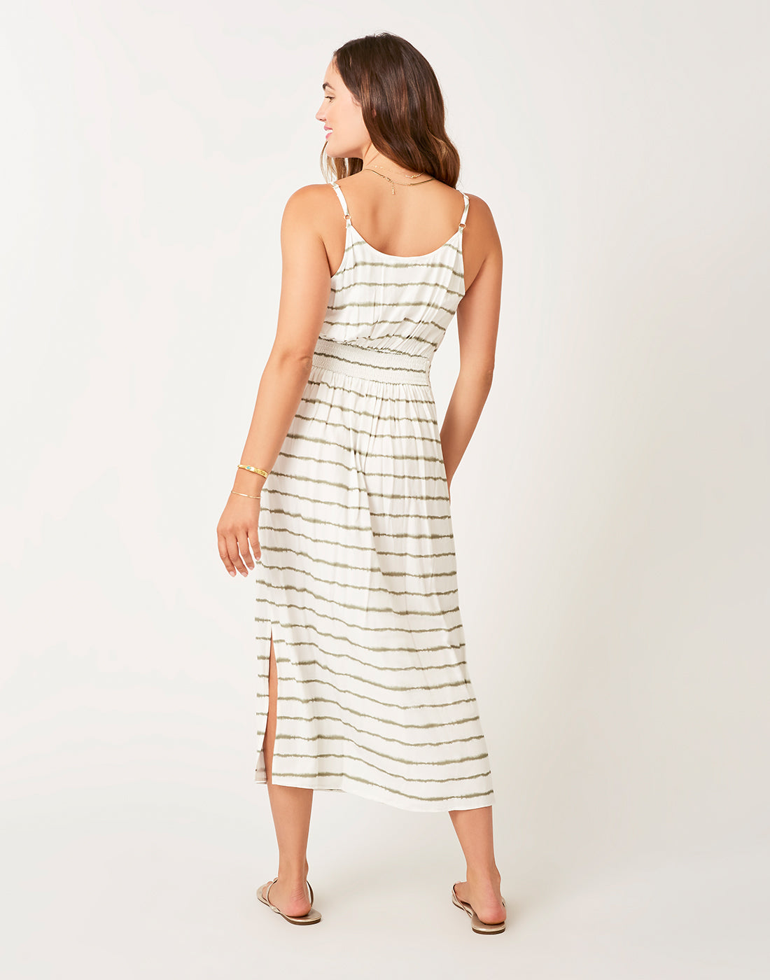 Macy Dress: Olive Tie Dye Stripe