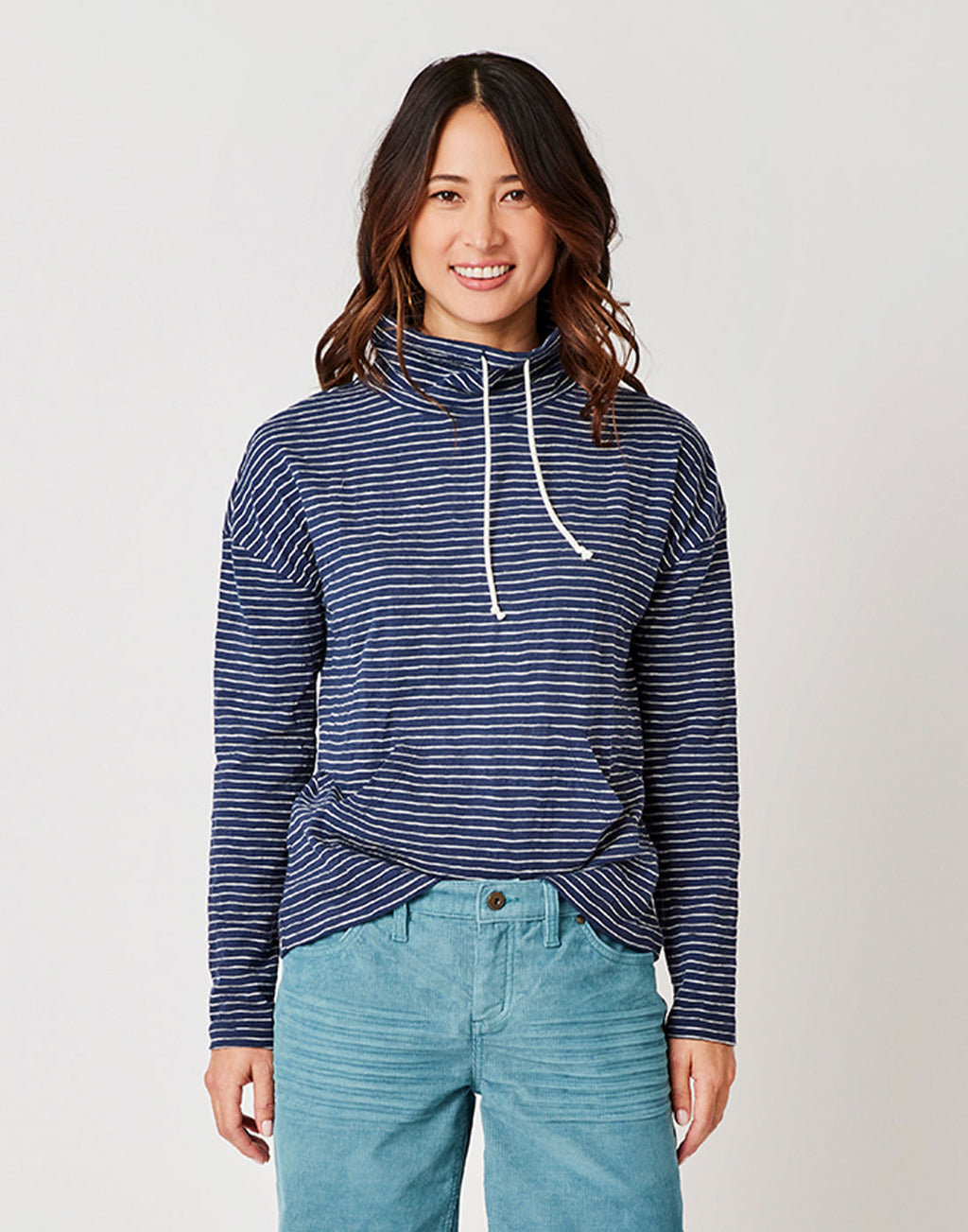 Bodie Funnel Neck: Navy Stripe
