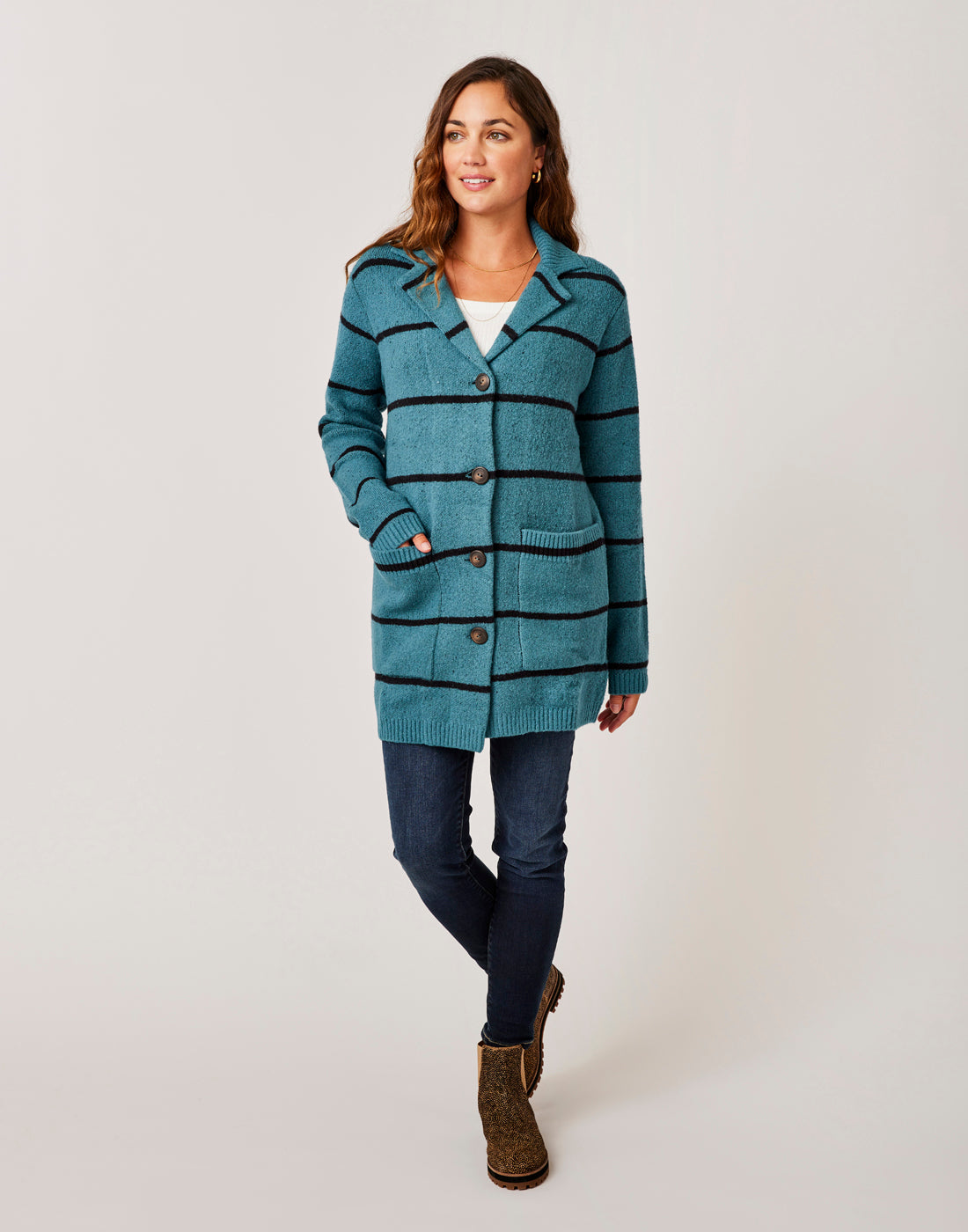 Gwen Sweater Coat: Hydro/Black Stripe