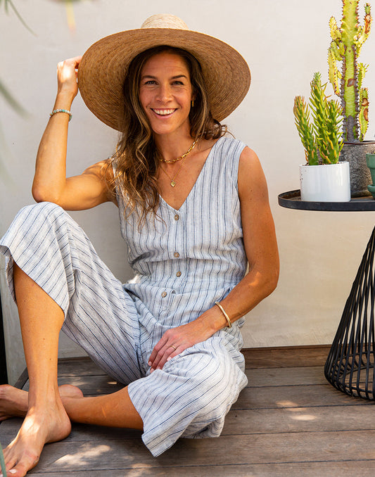 Bonfire Jumpsuit: Navy Byron Stripe