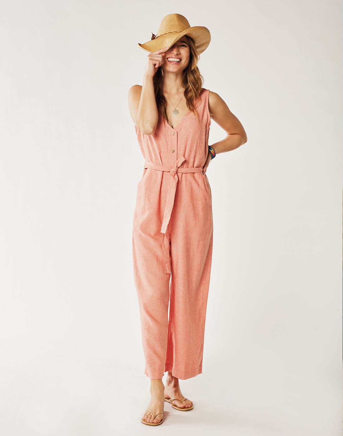 Bonfire Jumpsuit: Coral Chambray - FINAL SALE
