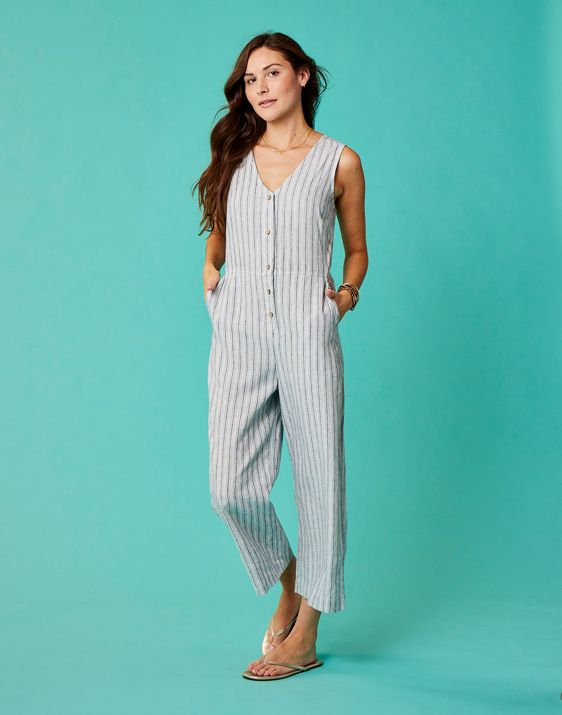 Bonfire Jumpsuit: Navy Byron Stripe