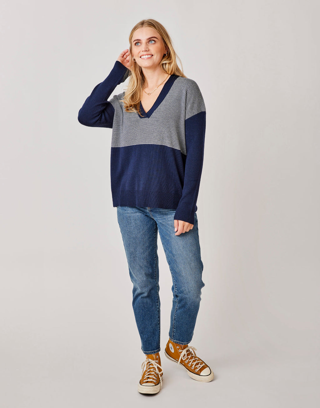 Aurora Sweater: Navy Mini Stripe