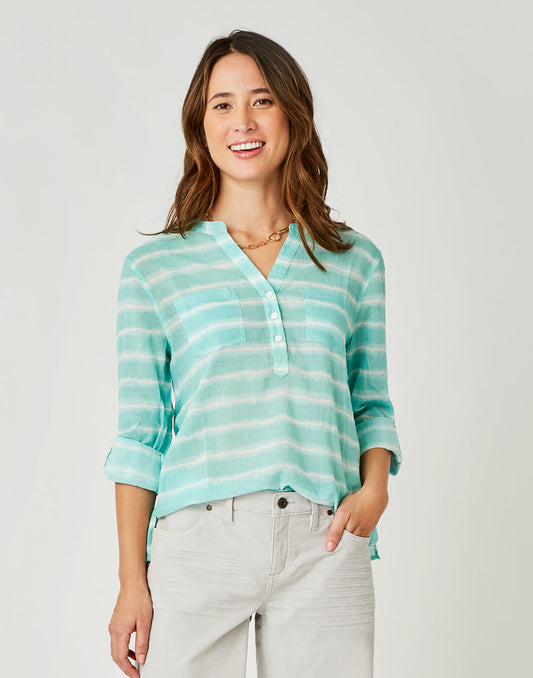 Dylan Gauze Shirt: Sea Glass Tie Dye Stripe