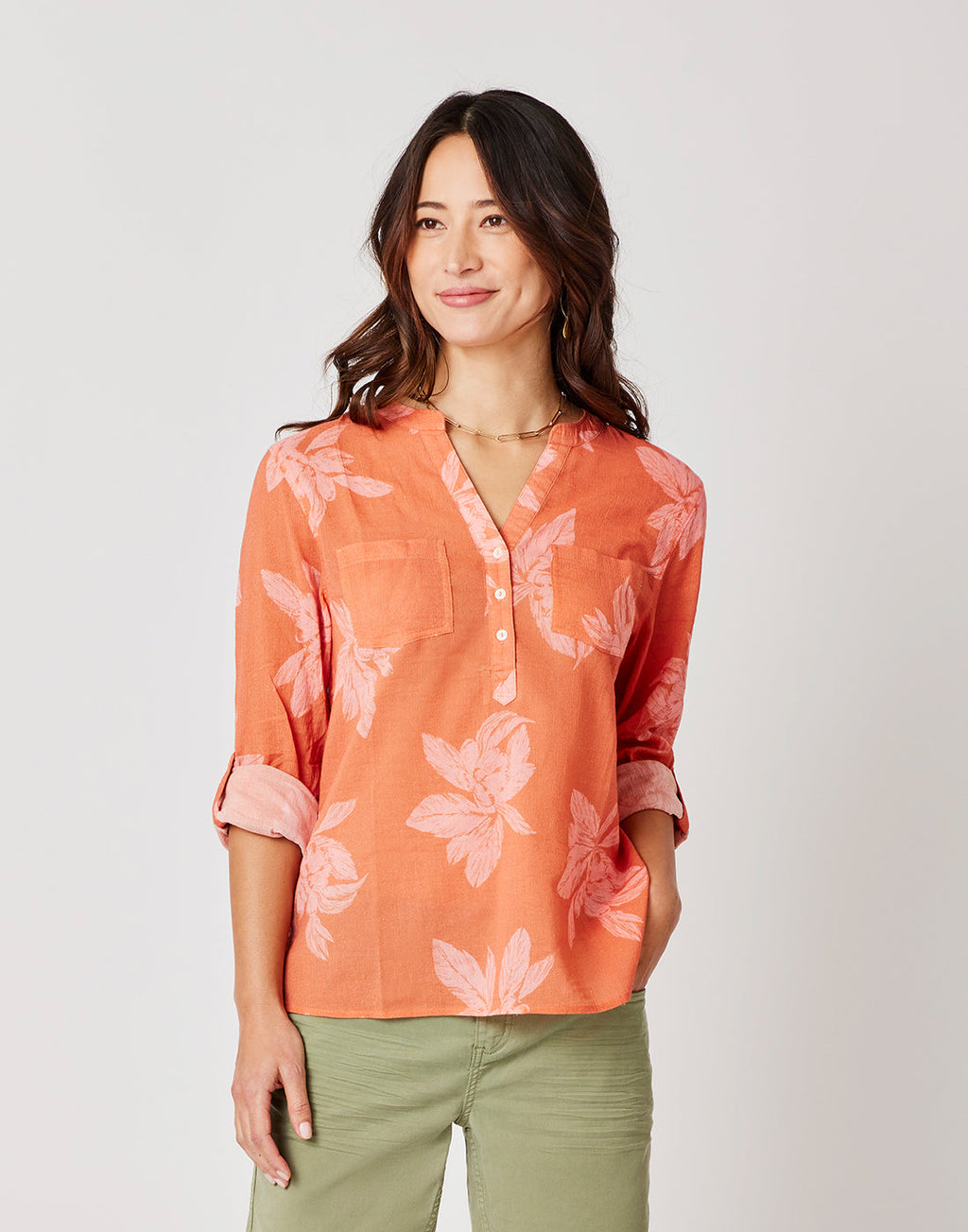 Dylan Gauze Shirt: Terracotta Flora