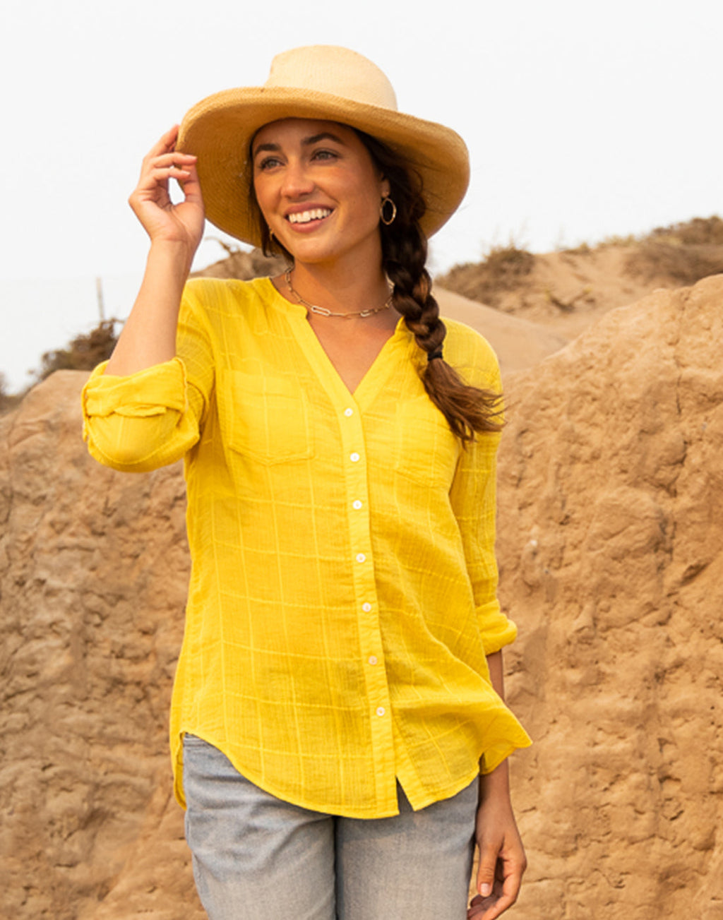 Dylan Textured Tunic: Yellow