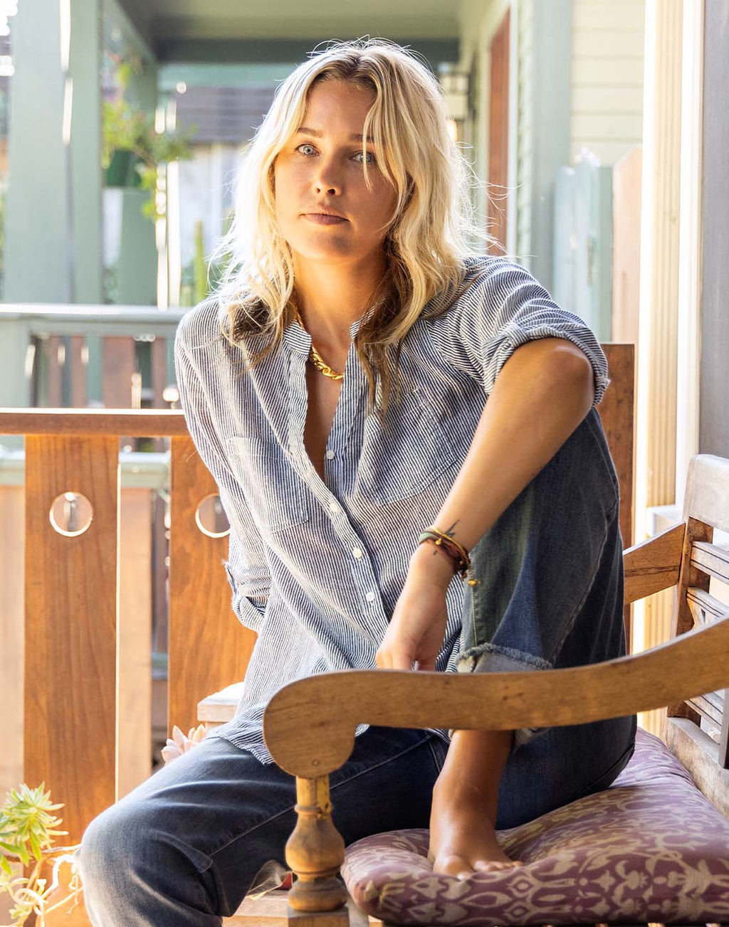 Dylan Gauze Tunic: Navy Milos Stripe