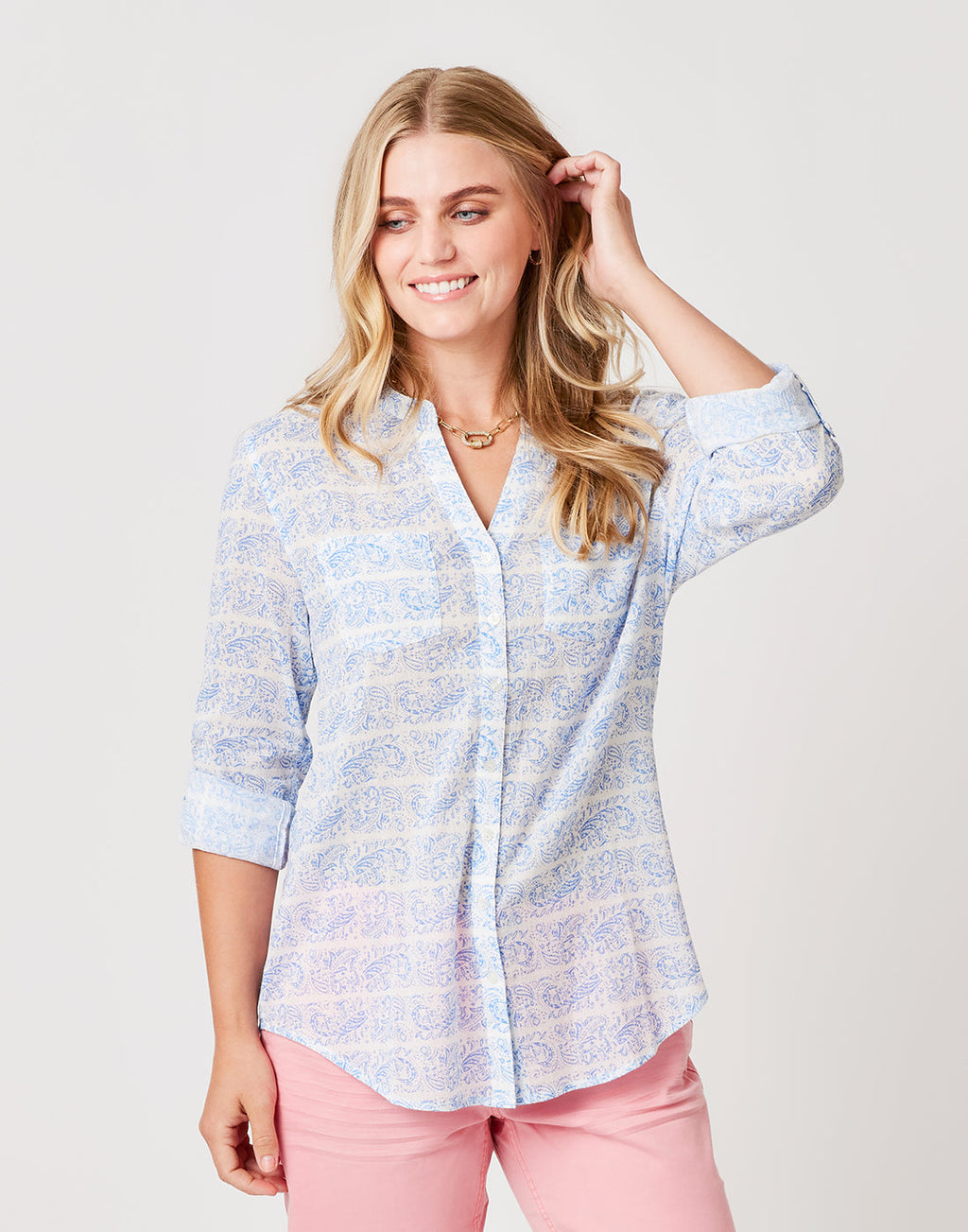 Dylan Gauze Tunic: Bluebay Paisley