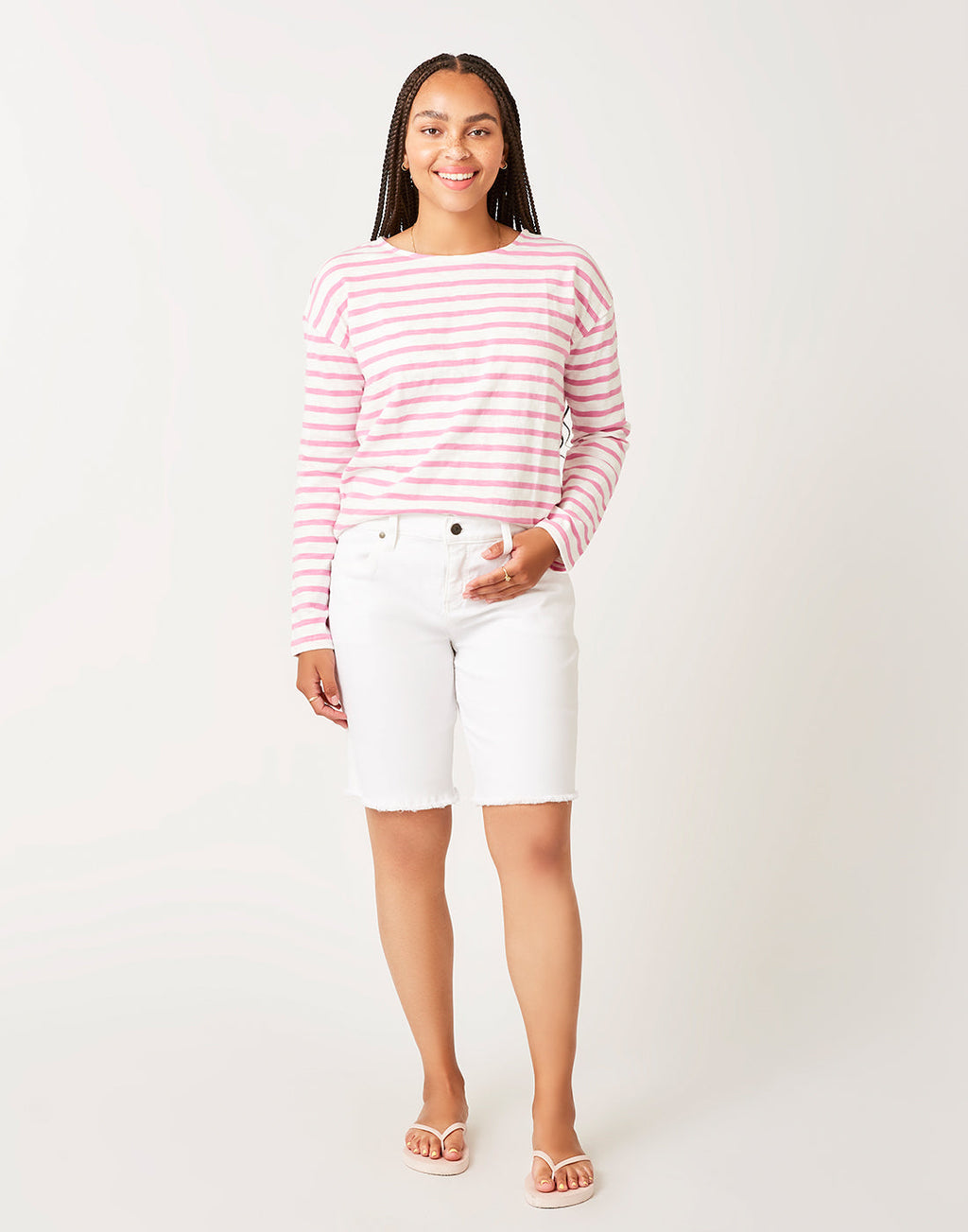 Alexis Top: Cloud Lt. Fuchsia Stripe