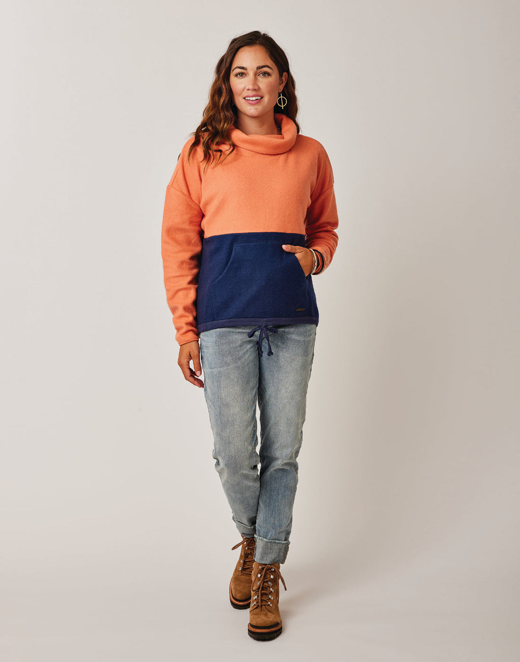 Rowayton Colorblock Cowl: Terracotta w. Navy