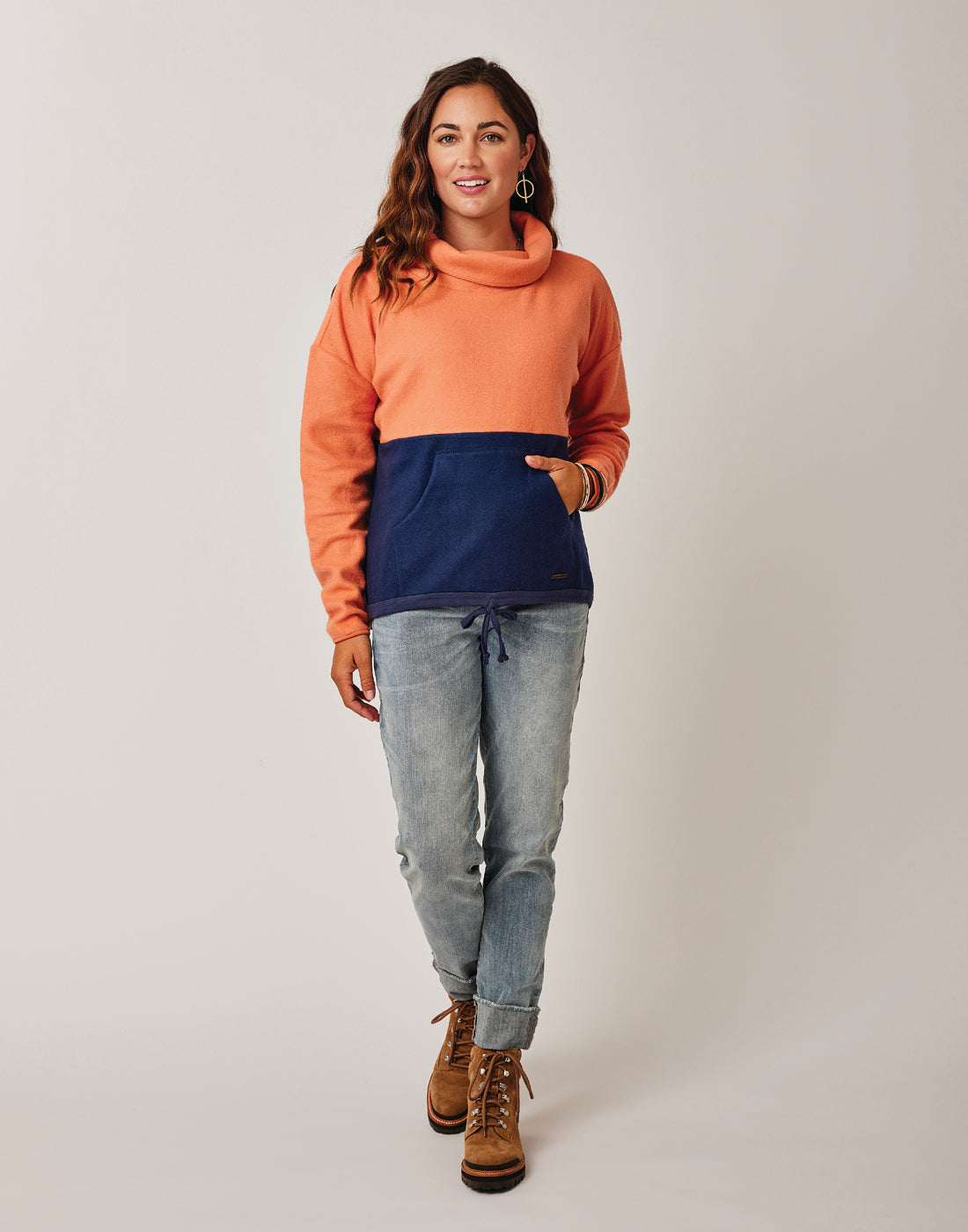 Rowayton Colorblock Cowl: Terracotta w. Navy