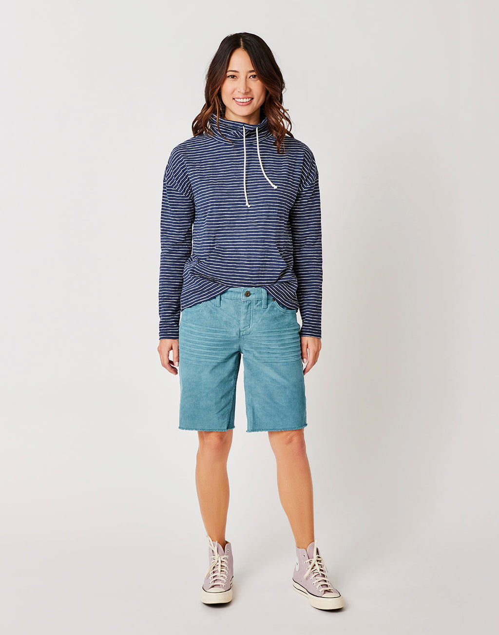 Bodie Funnel Neck: Navy Stripe