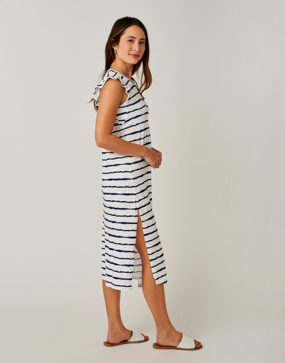 Maeve Dress: Navy Tie Dye Stripe