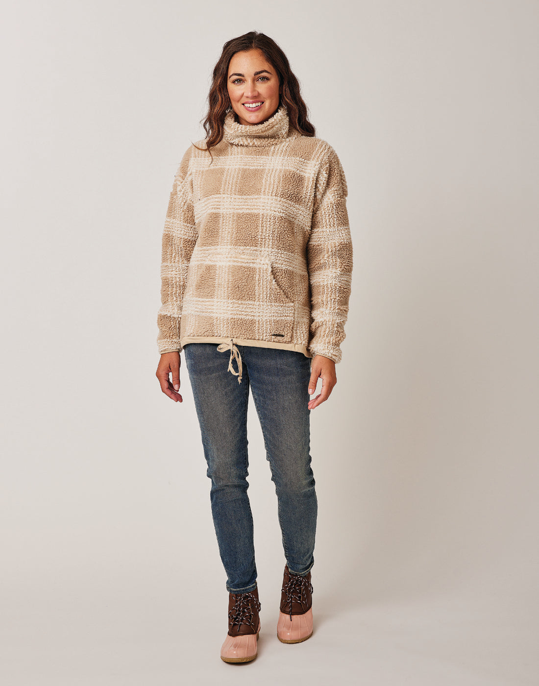 Roley Jacquard Cowl: Lt. Khaki Plaid