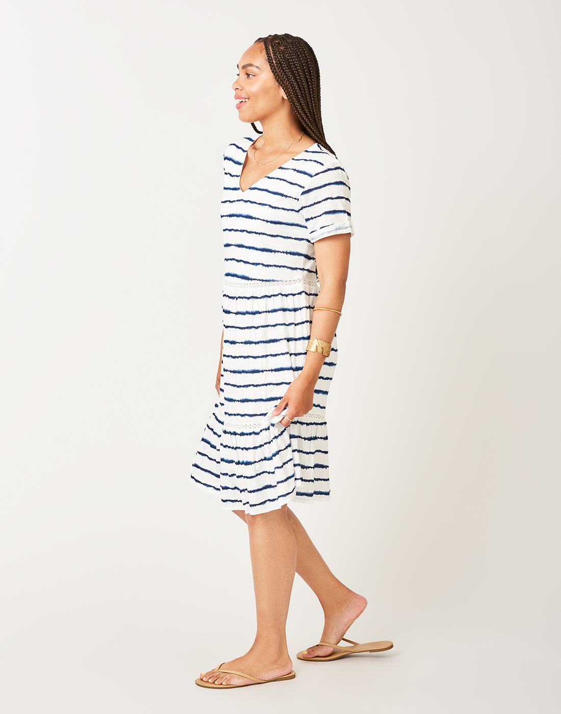 Gemma Dress: Navy Tie Dye Stripe