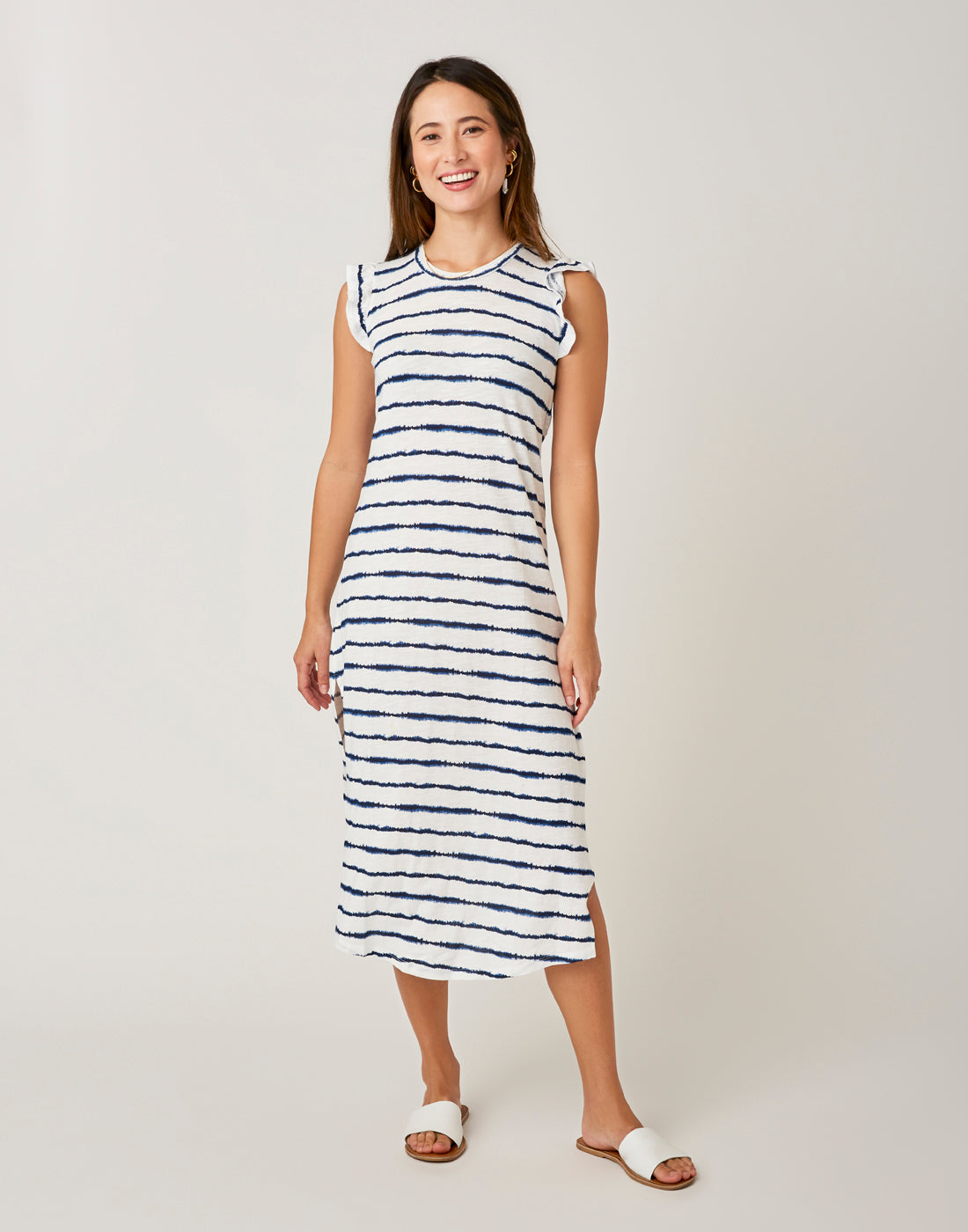 Maeve Dress: Navy Tie Dye Stripe