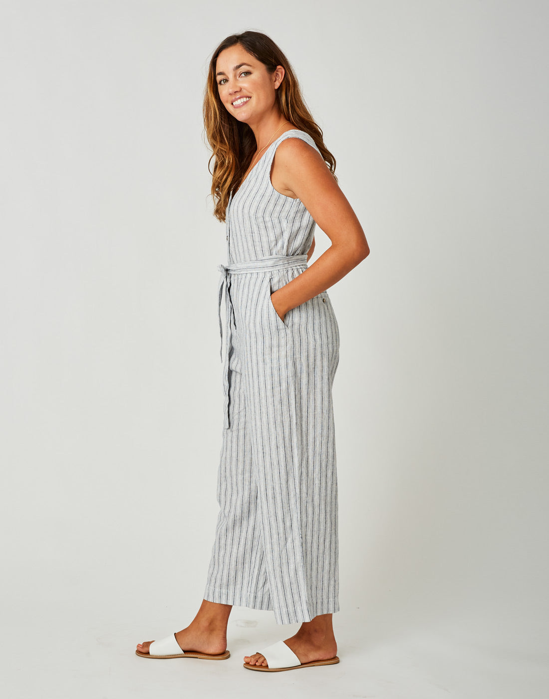 Bonfire Jumpsuit: Navy Byron Stripe