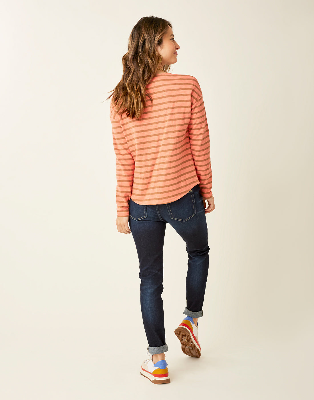 Alexis Top: Coral Saddle Mali Stripe - FINAL SALE