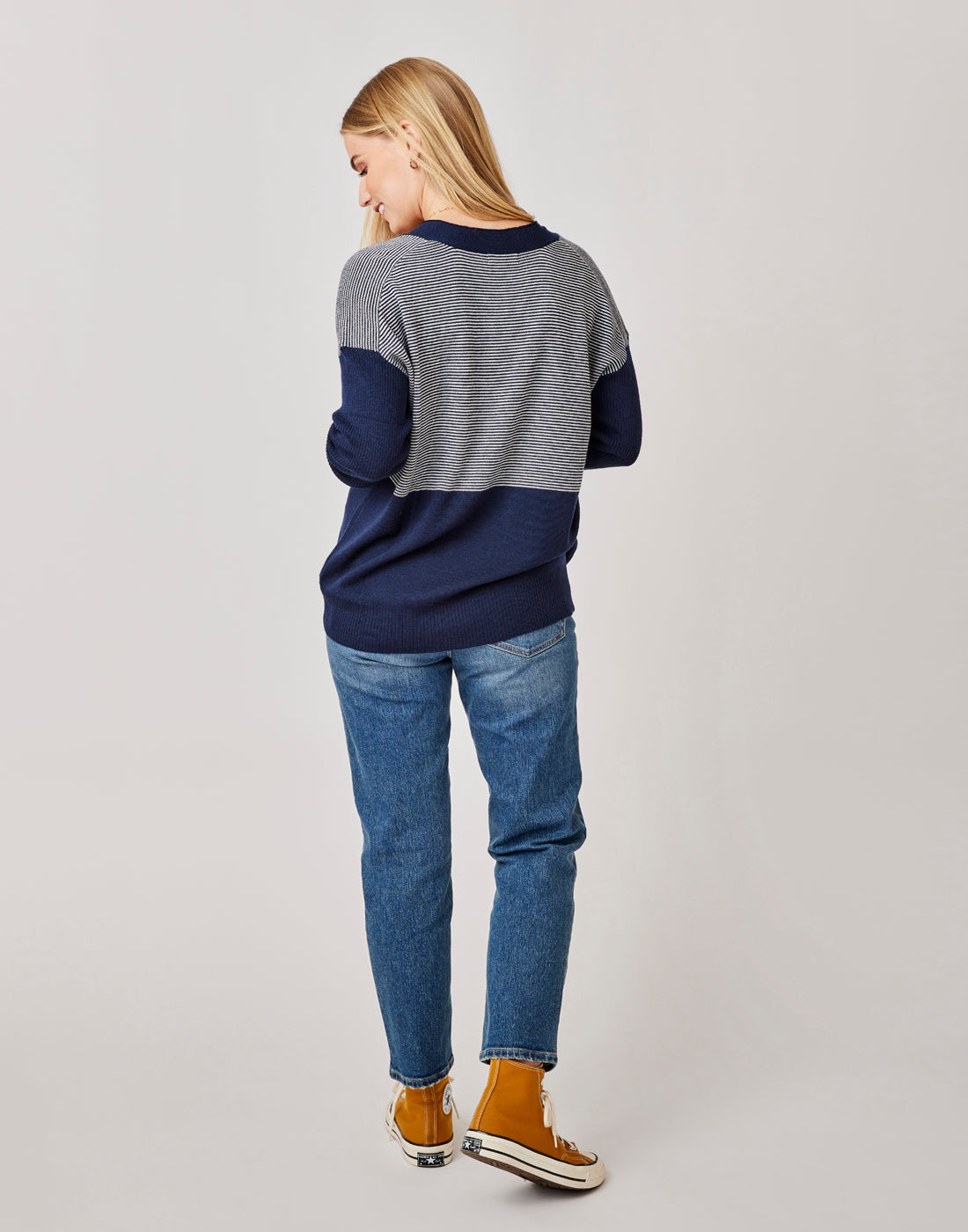Aurora Sweater: Navy Mini Stripe