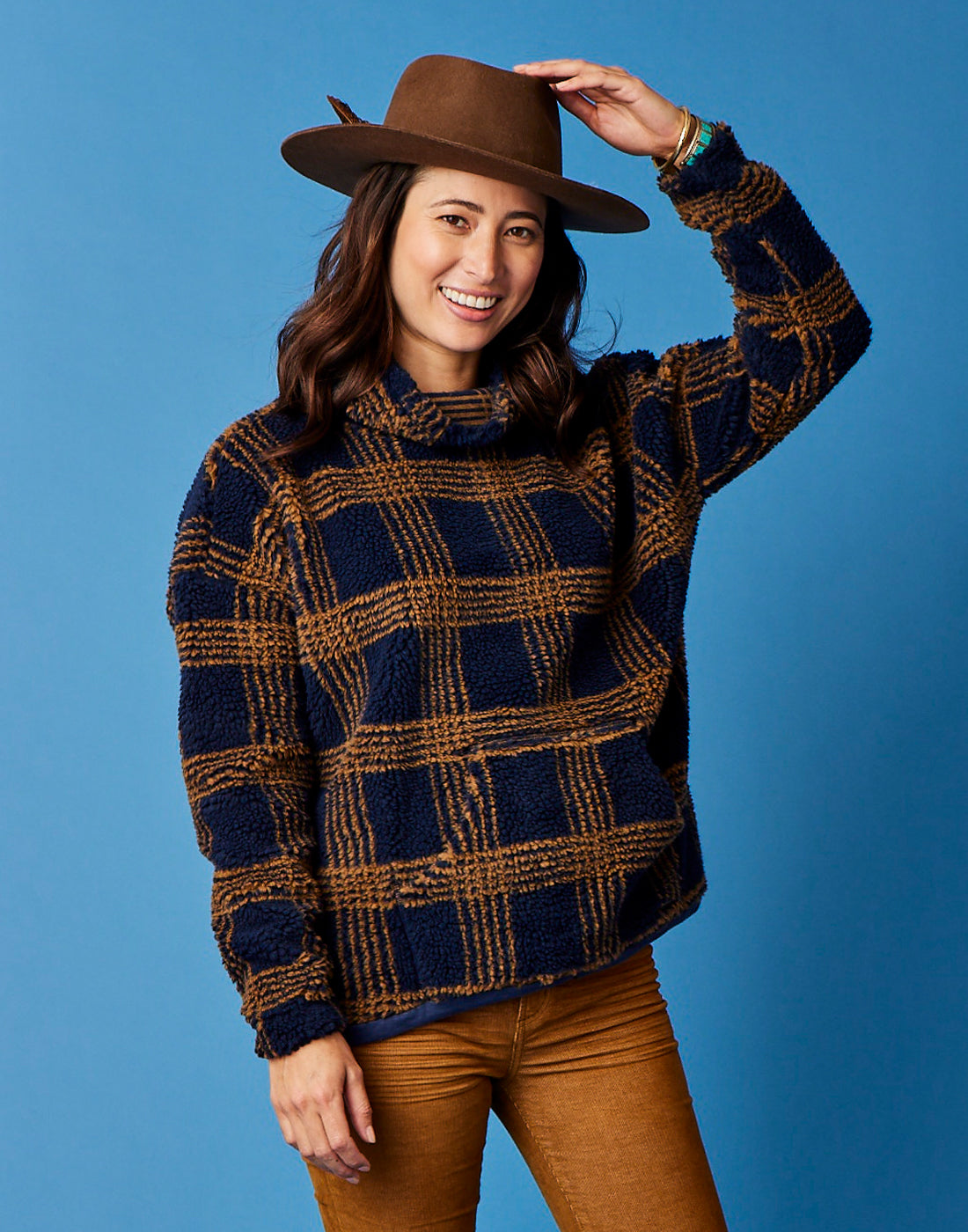 Roley Jacquard Cowl: Navy Plaid