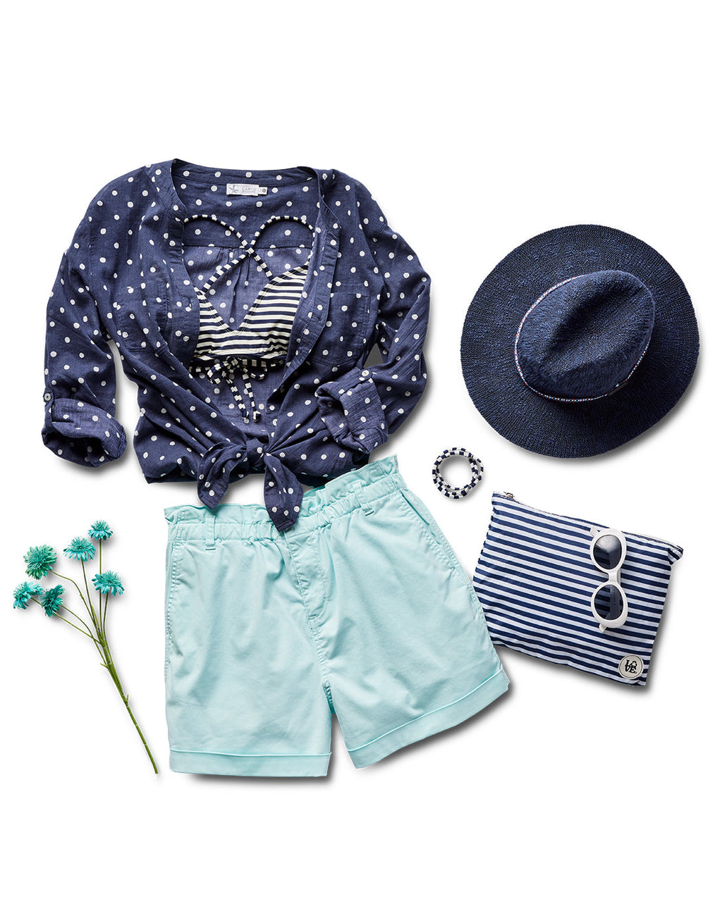 Dylan Gauze Tunic: Navy Polka Dot