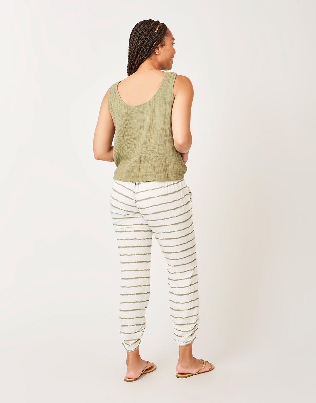 Avery Beach Pant: Olive Tie Dye Stripe