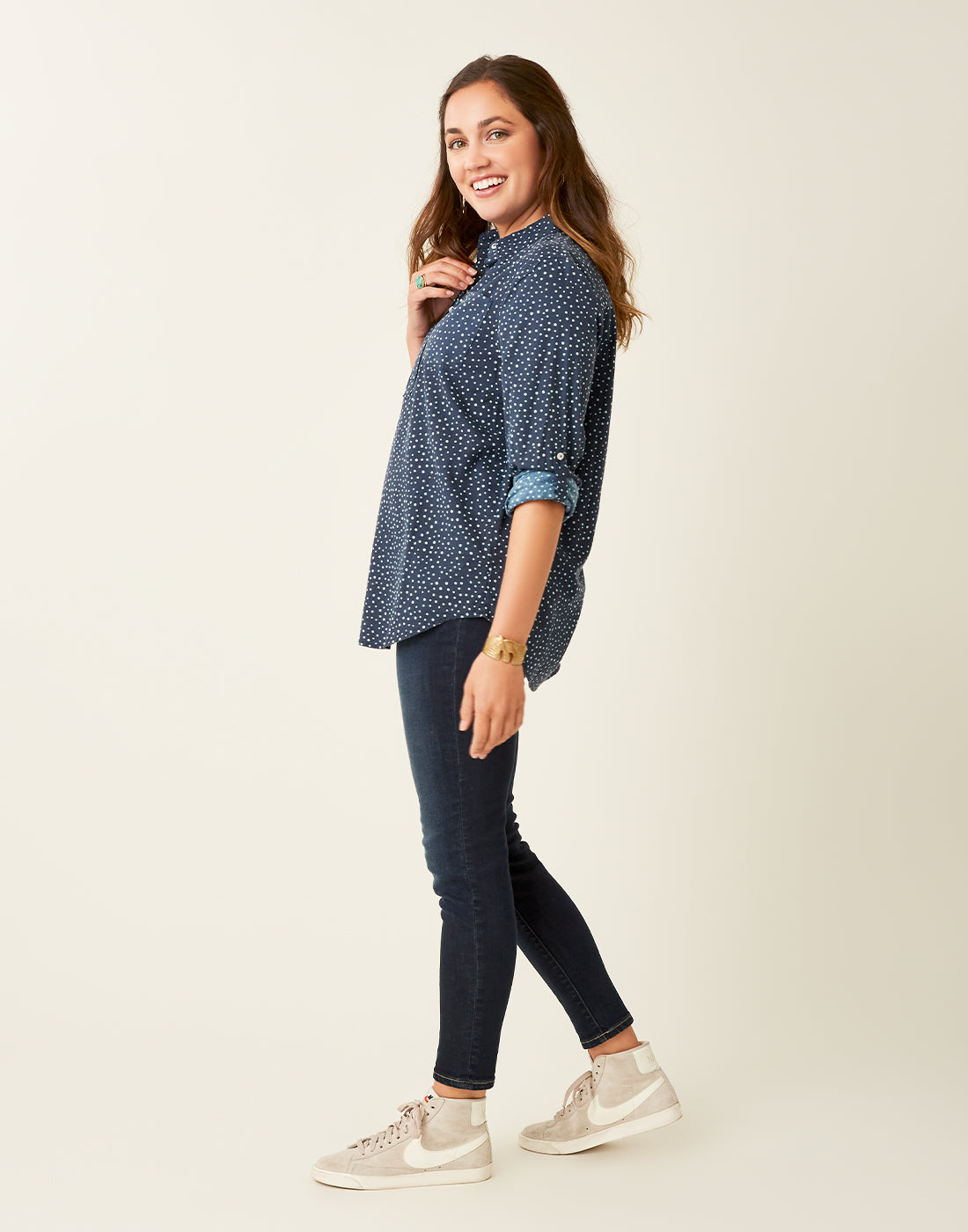 Sawyer Twill Tunic: Navy Polka Dot