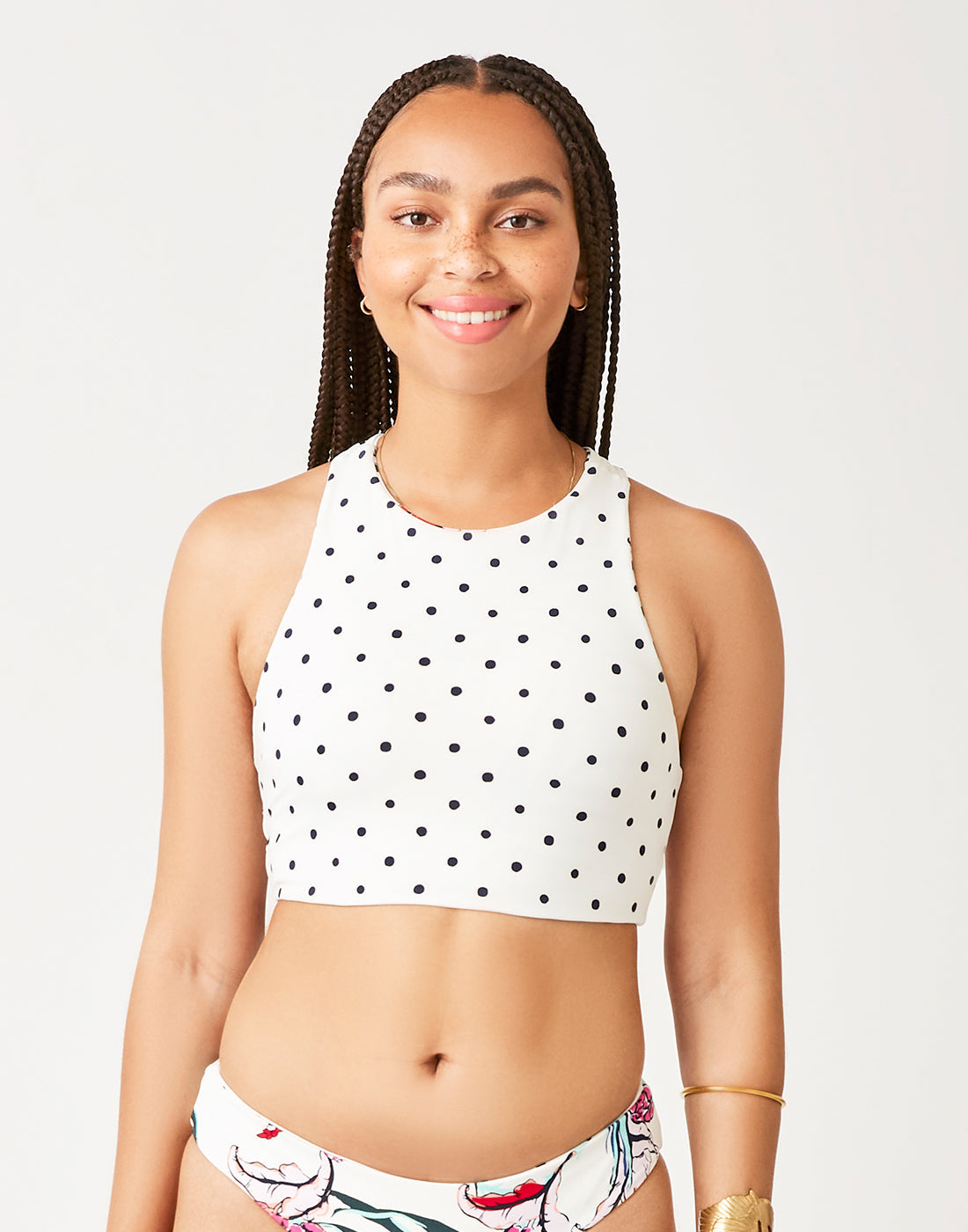 Sanitas Reversible Top: Botanical/Cloud Polka Dot