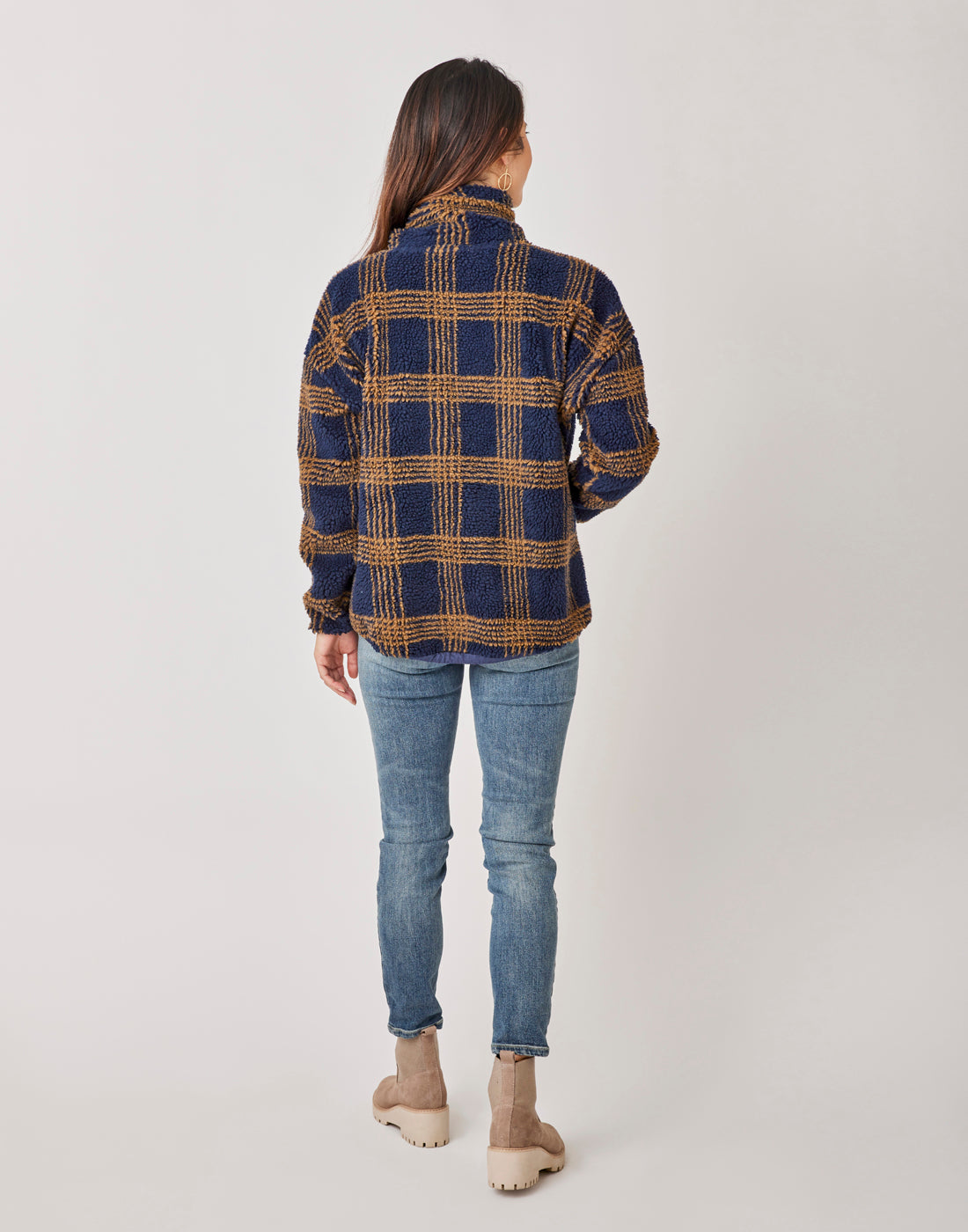 Roley Jacquard Cowl: Navy Plaid