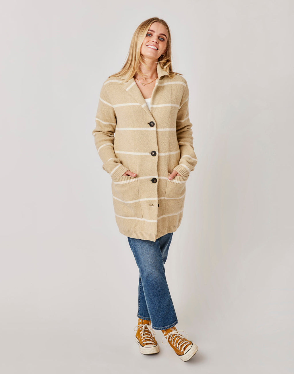 Gwen Sweater Coat: Khaki Stripe