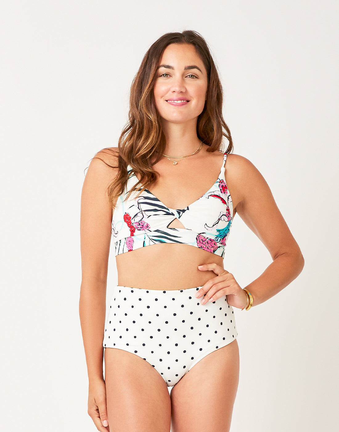 Erin Reversible Bottom: Botanical/Cloud Polka Dot