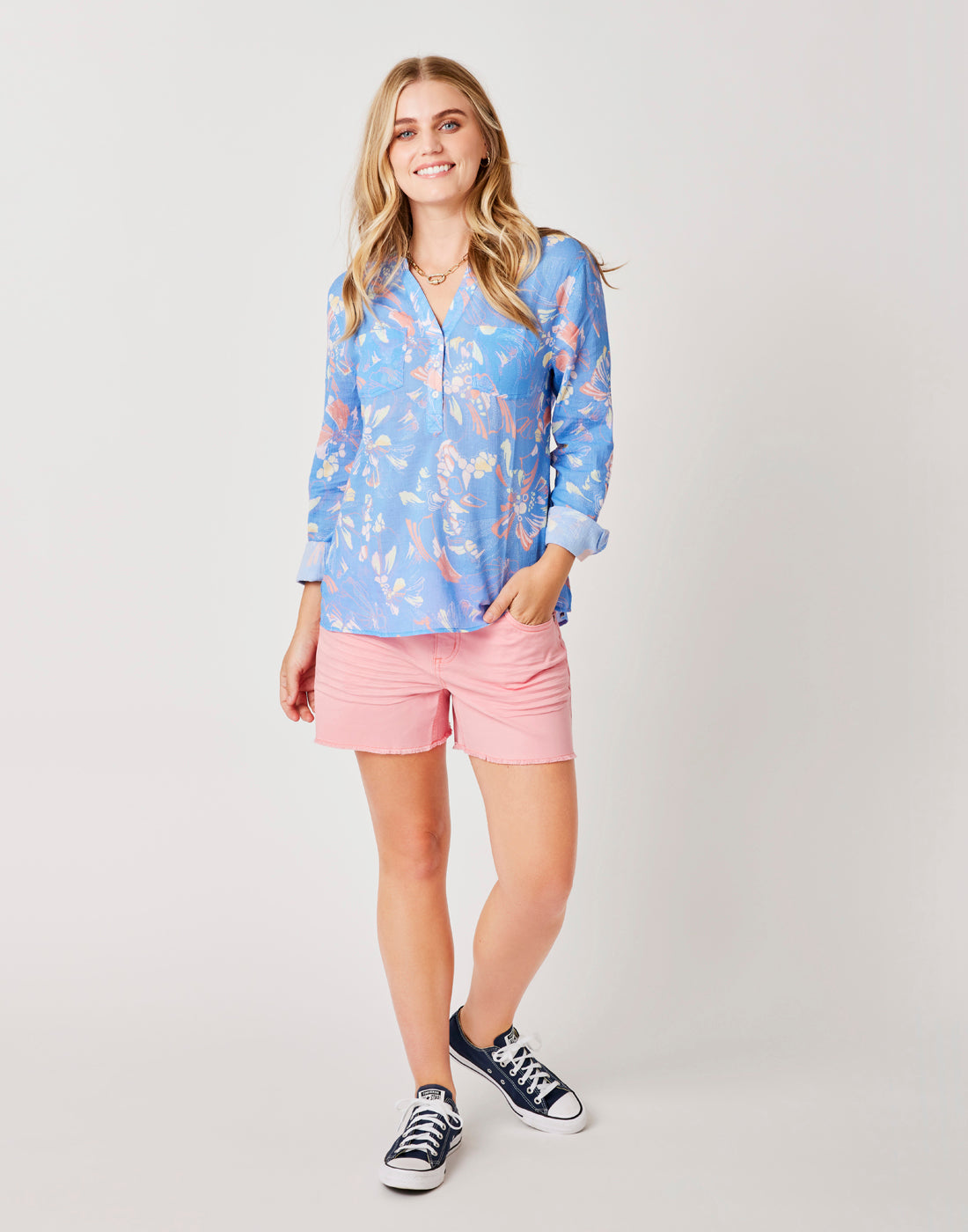 Dylan Gauze Shirt: Larkspur