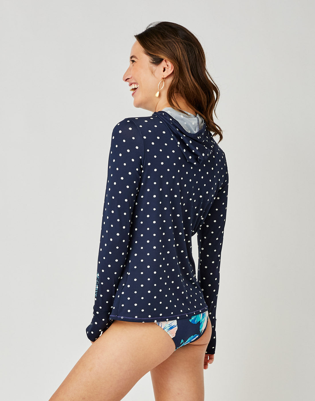 Alani Hooded Sunshirt: Navy Polka Dot