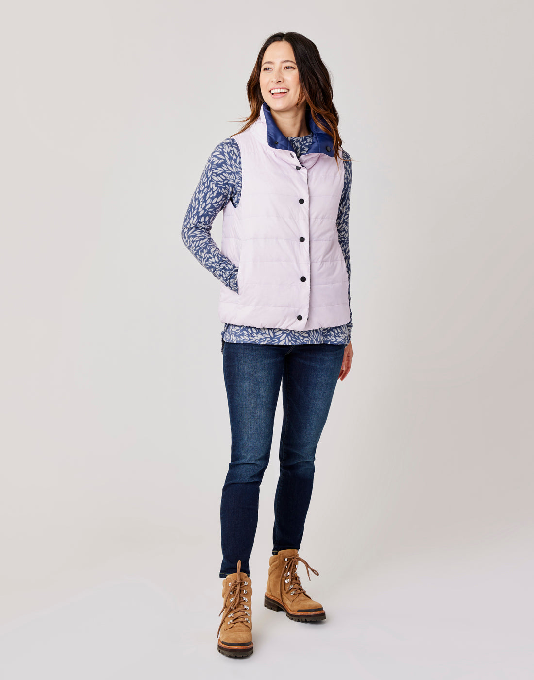 Silverton Reversible Down Vest: Navy/Lavender