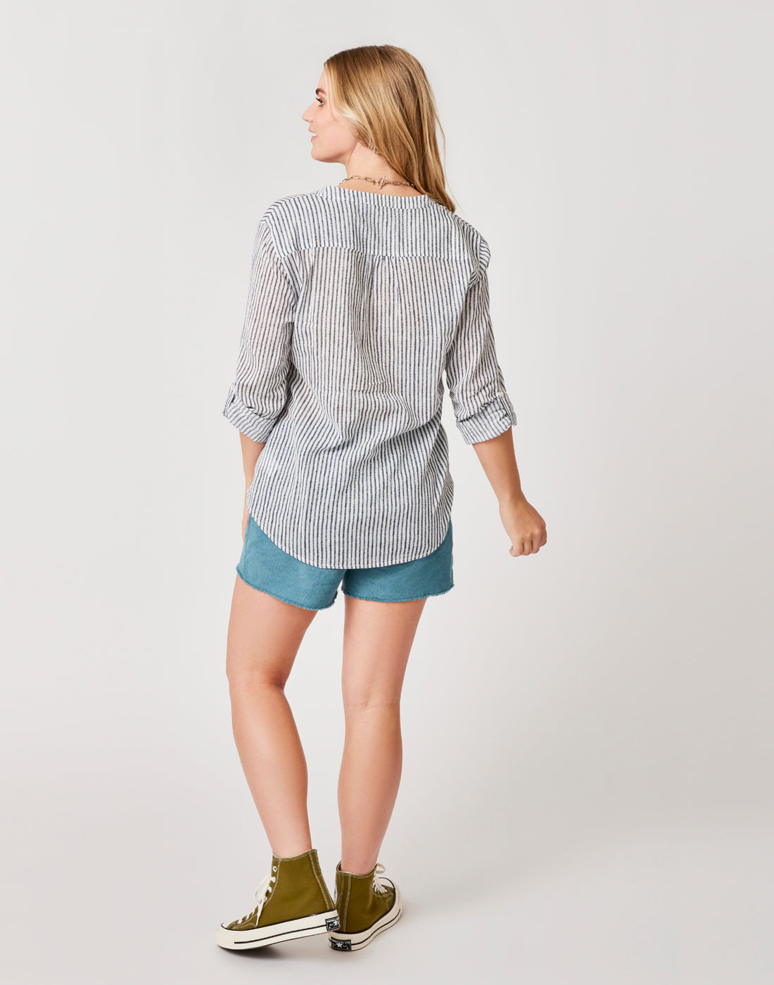 Dylan Gauze Tunic: Navy Milos Stripe