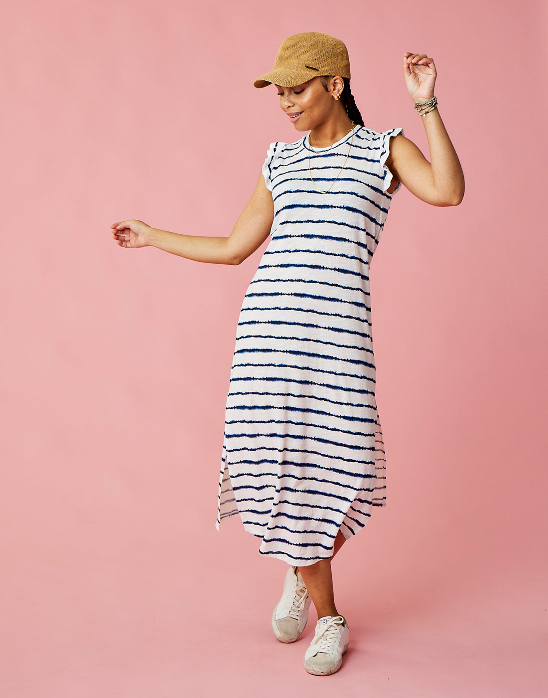 Maeve Dress: Navy Tie Dye Stripe