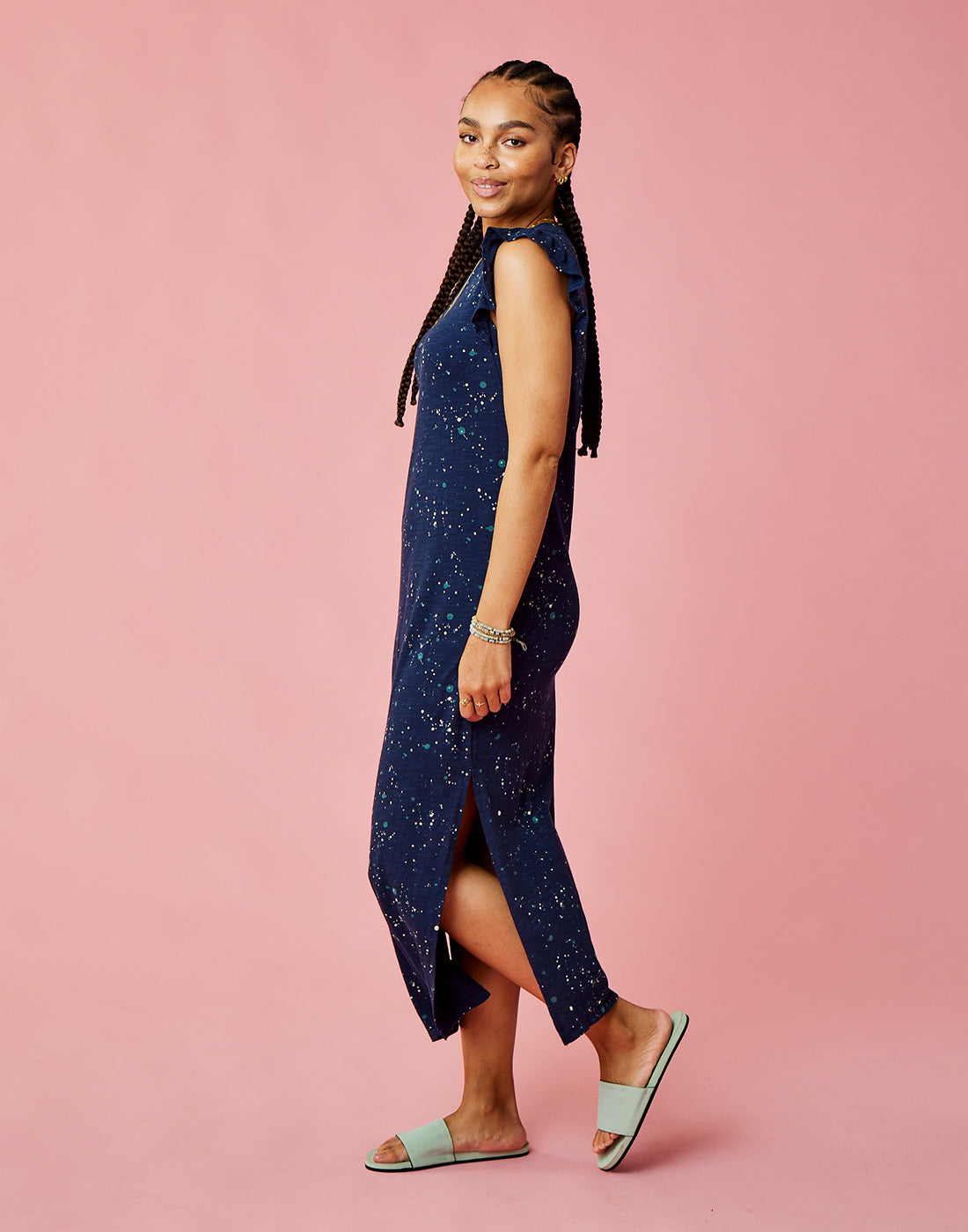 Maeve Dress: Navy Paint Splatter