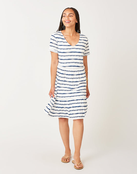 Gemma Dress: Navy Tie Dye Stripe