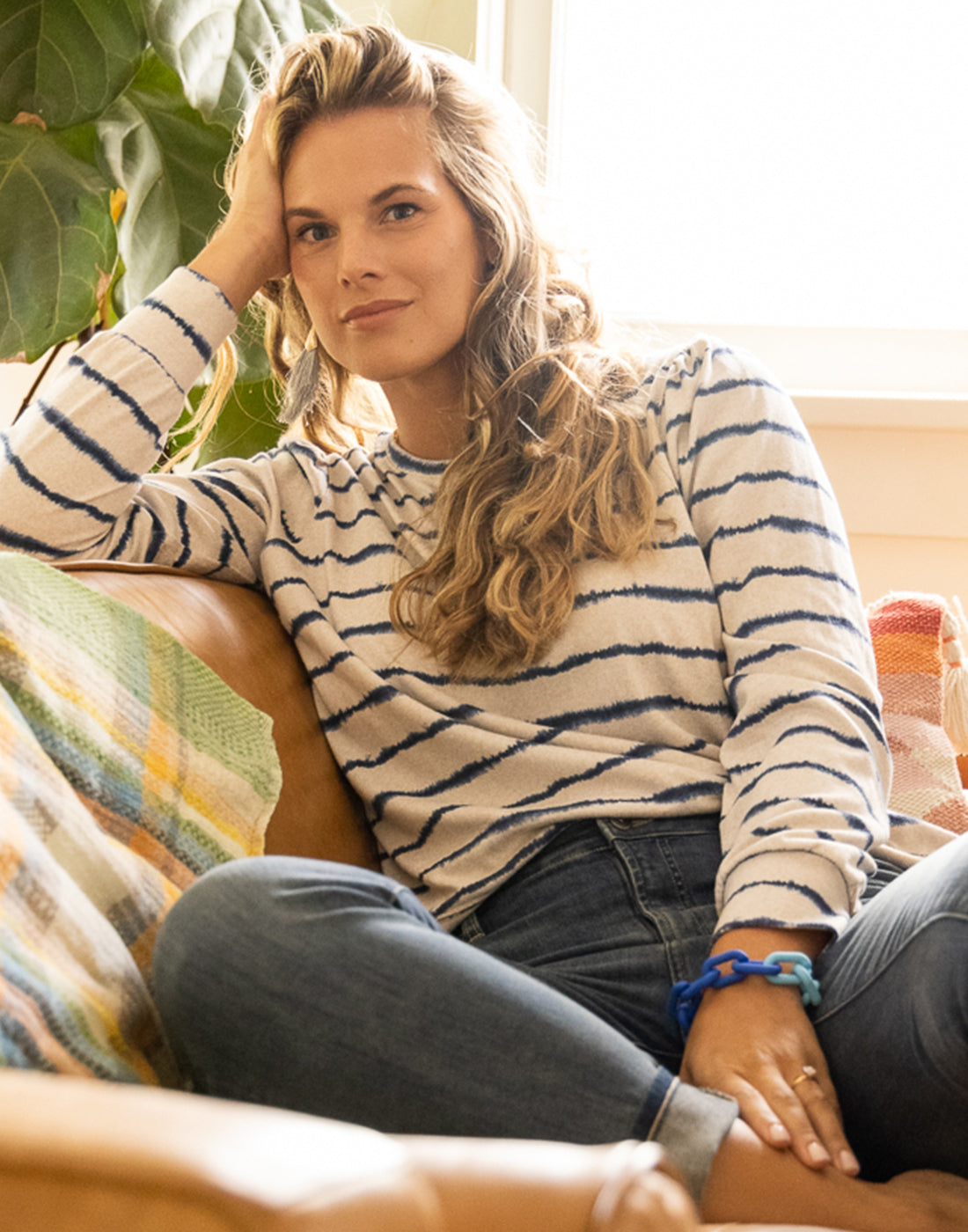 Naomi Sweatshirt: Navy Tie Dye Stripe