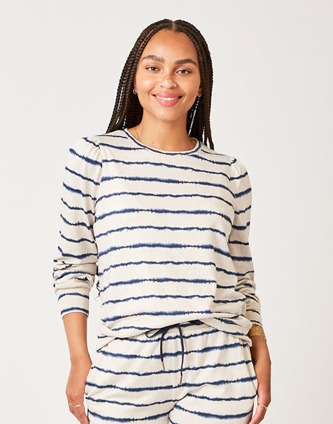 Naomi Sweatshirt: Navy Tie Dye Stripe