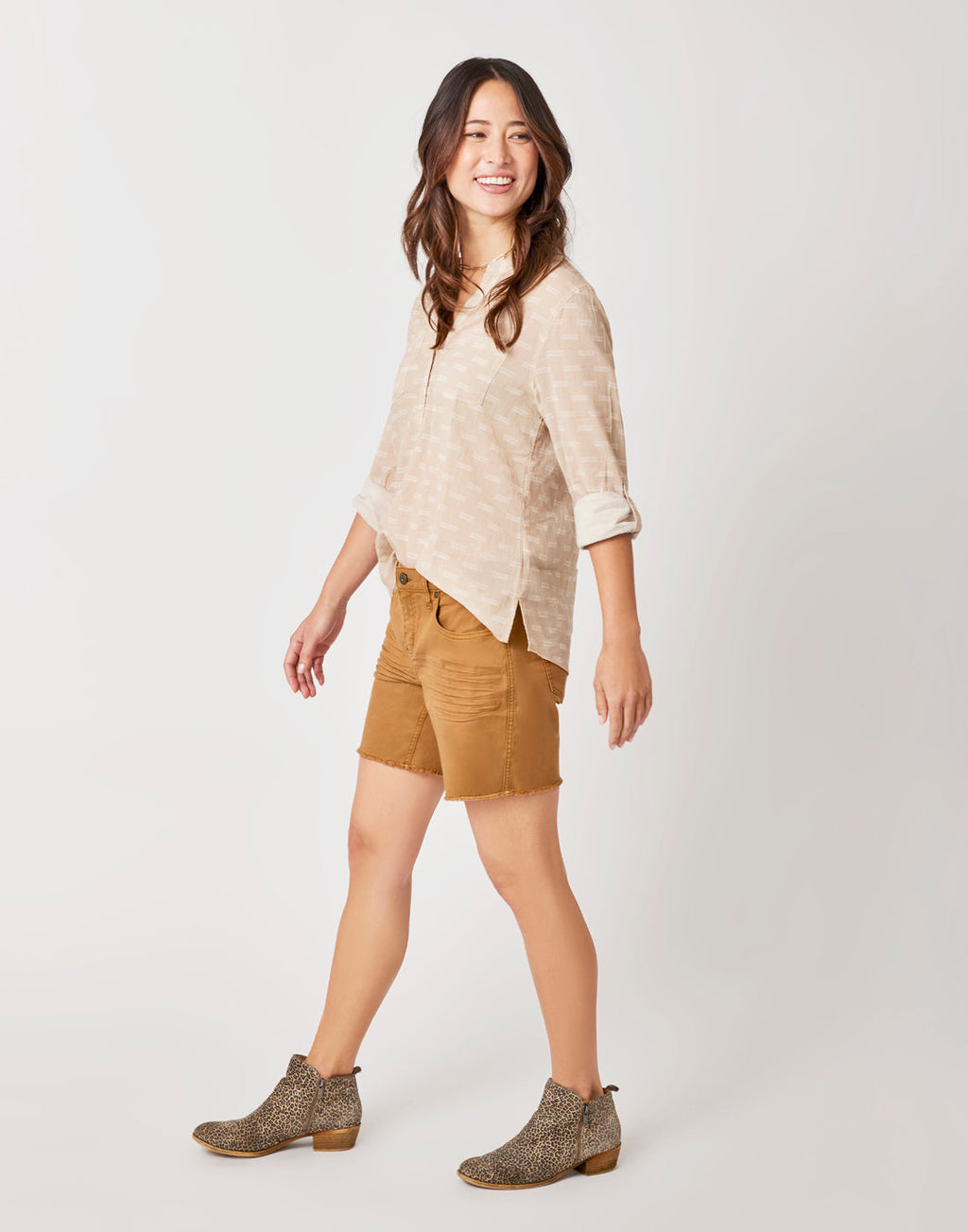 Dylan Gauze Shirt: Lt. Khaki Dashed