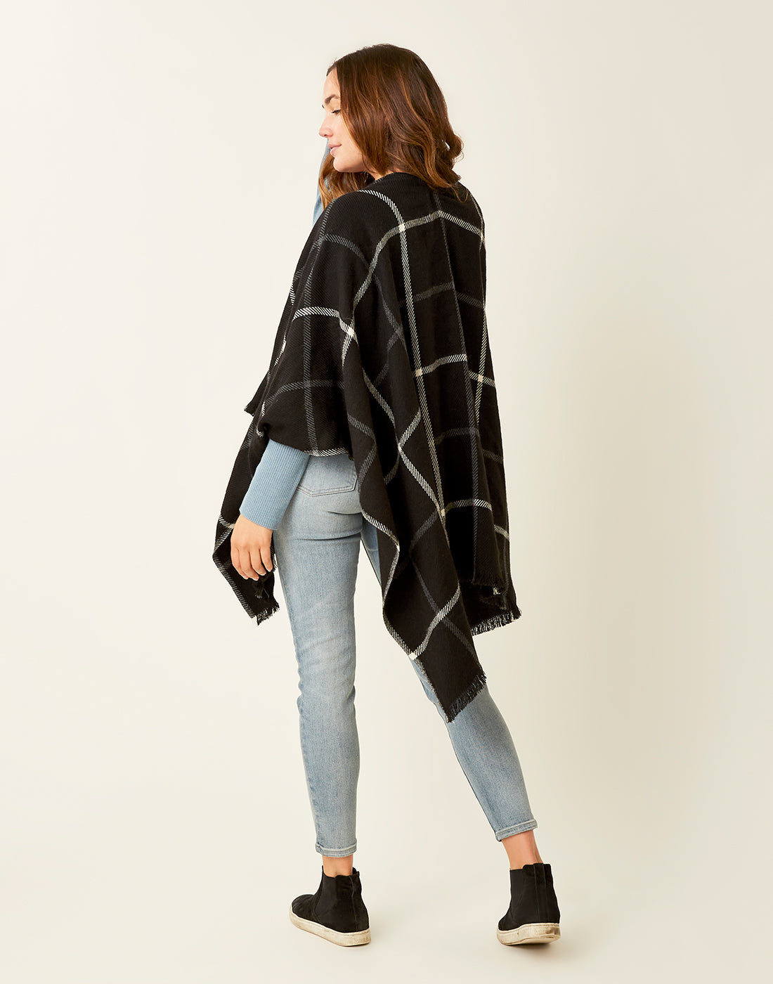 Scarlette Poncho: Black Windowpane - FINAL SALE