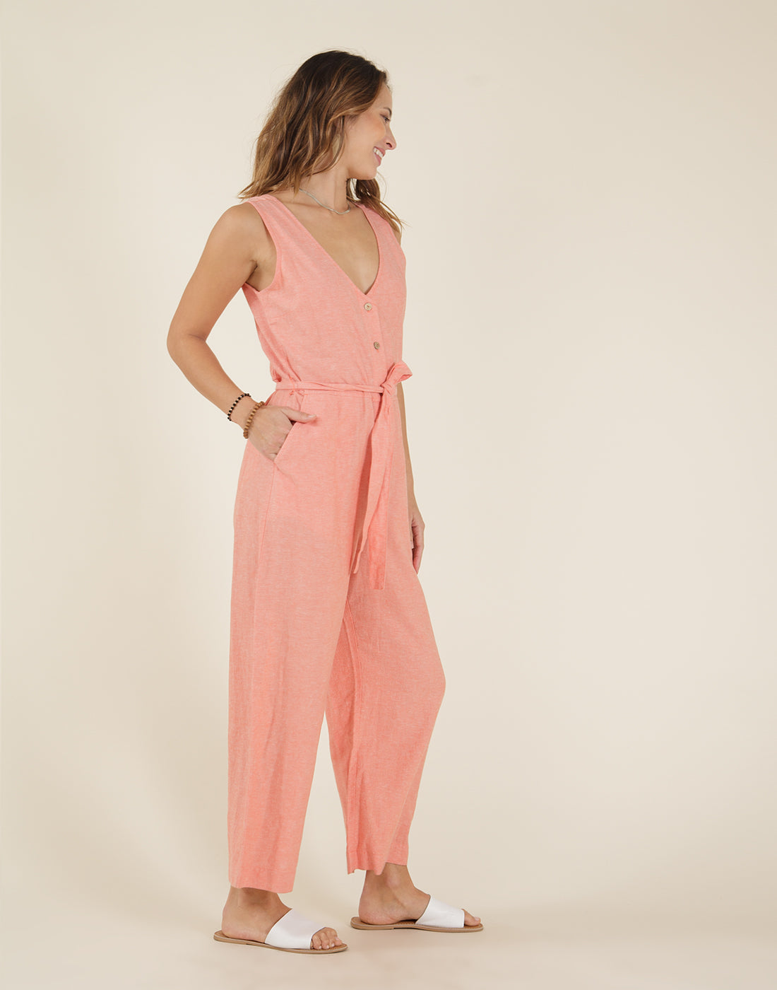 Bonfire Jumpsuit: Coral Chambray - FINAL SALE